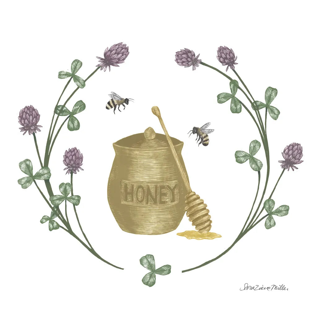 Happy to Bee Home IV Yellow by Sara Zieve Miller. SKU 70701a. Archival Giclee Fine art print for wall decor.