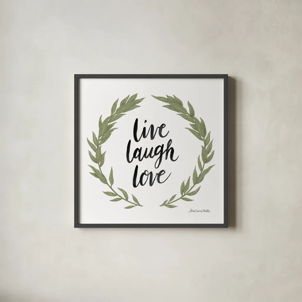 Happy to Bee Home Words III by Sara Zieve Miller. Shown in a sleek black glass frame for a contemporary gallery look. Available as an archival giclee rolled canvas, fine art paper, or poster print. SKU 70702a.