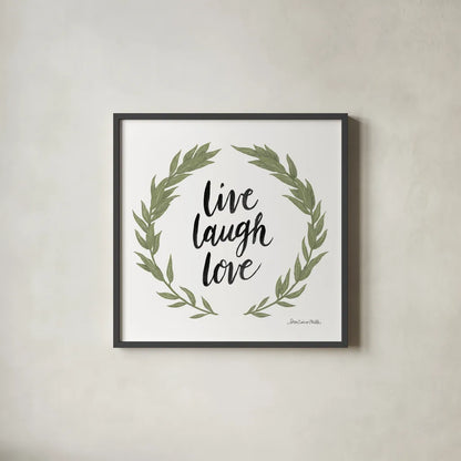 Happy to Bee Home Words III by Sara Zieve Miller. Shown in a sleek black glass frame for a contemporary gallery look. Available as an archival giclee rolled canvas, fine art paper, or poster print. SKU 70702a.