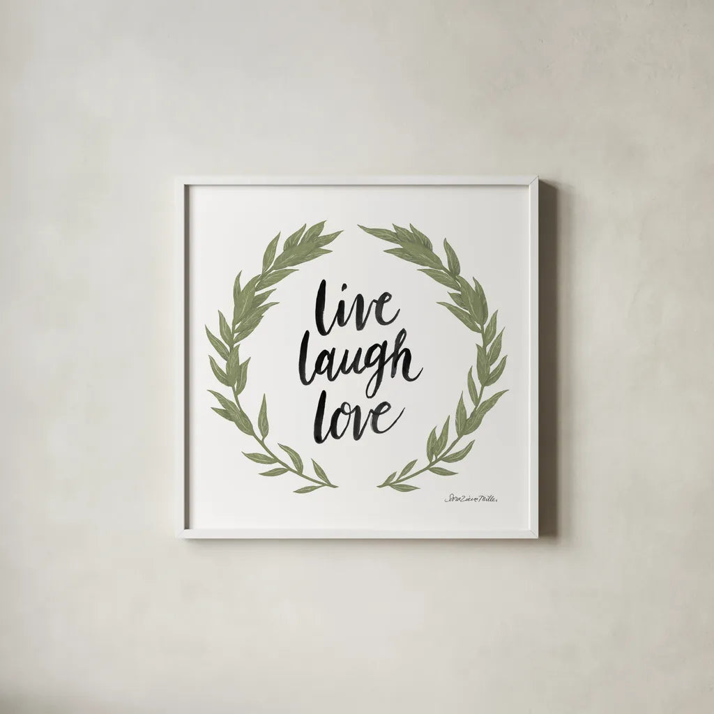 Happy to Bee Home Words III by Sara Zieve Miller. Shown in a crisp white glass frame for a clean and minimalist style. Available as an archival giclee rolled canvas, fine art paper, or poster print. SKU 70702a.