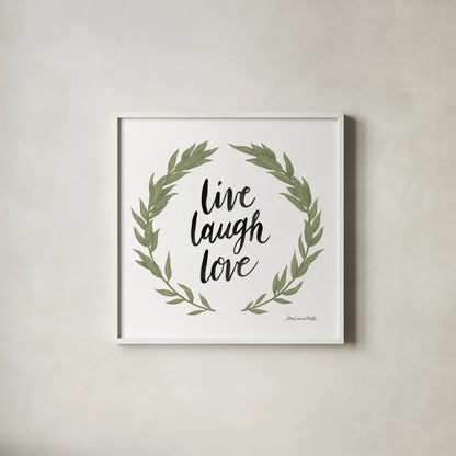 Happy to Bee Home Words III by Sara Zieve Miller. Shown in a crisp white glass frame for a clean and minimalist style. Available as an archival giclee rolled canvas, fine art paper, or poster print. SKU 70702a.