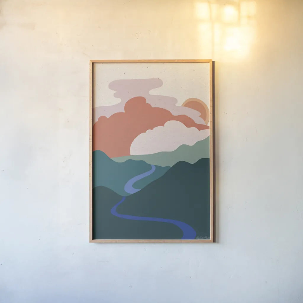Hills and Valleys I Light v2 by Sara Zieve Miller. shown as a paper print in a natural frame. Available as a archival giclee rolled canvas, fine art paper, or poster print. SKU 80653h.