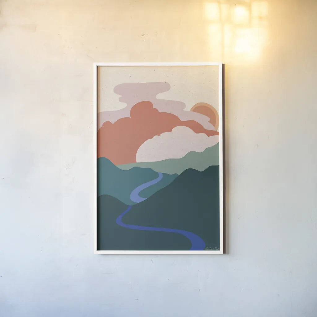 Hills and Valleys I Light v2 by Sara Zieve Miller. shown as a paper print in a white frame. Available as a archival giclee rolled canvas, fine art paper, or poster print. SKU 80653h.
