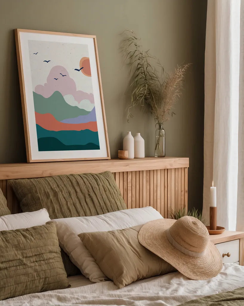 Hills and Valleys II v2 by Sara Zieve Miller. shown as a paper print in a natural frame. Available as a archival giclee rolled canvas, fine art paper, or poster print. SKU 80654h.