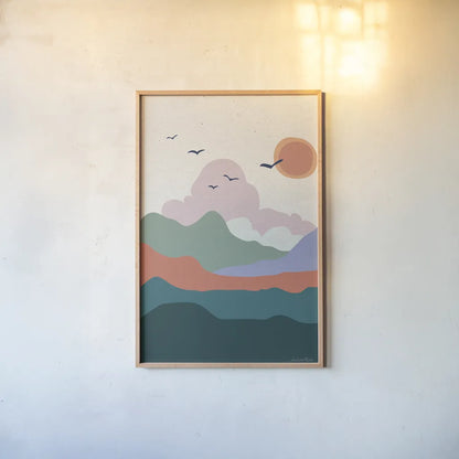 Hills and Valleys II v2 by Sara Zieve Miller. shown as a paper print in a natural frame. Available as a archival giclee rolled canvas, fine art paper, or poster print. SKU 80654h.