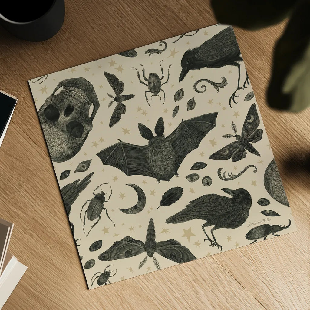 Hocus Pocus Pattern VII by Sara Zieve Miller. Shown as a detailed flat fine art print, highlighting archival giclee quality. Available as an archival giclee rolled canvas, fine art paper, or poster print. SKU 63966a.