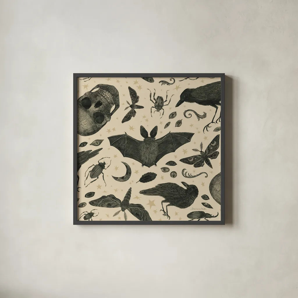Hocus Pocus Pattern VII by Sara Zieve Miller. Shown in a sleek black glass frame for a contemporary gallery look. Available as an archival giclee rolled canvas, fine art paper, or poster print. SKU 63966a.