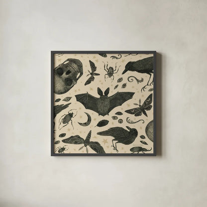 Hocus Pocus Pattern VII by Sara Zieve Miller. Shown in a sleek black glass frame for a contemporary gallery look. Available as an archival giclee rolled canvas, fine art paper, or poster print. SKU 63966a.