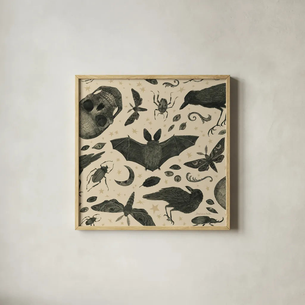 Hocus Pocus Pattern VII by Sara Zieve Miller. Shown in a natural wood glass frame for a timeless modern aesthetic. Available as an archival giclee rolled canvas, fine art paper, or poster print. SKU 63966a.