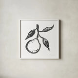 Ink Orange II by Sara Zieve Miller. Shown in a crisp white glass frame for a clean and minimalist style. Available as an archival giclee rolled canvas, fine art paper, or poster print. SKU 67963a.