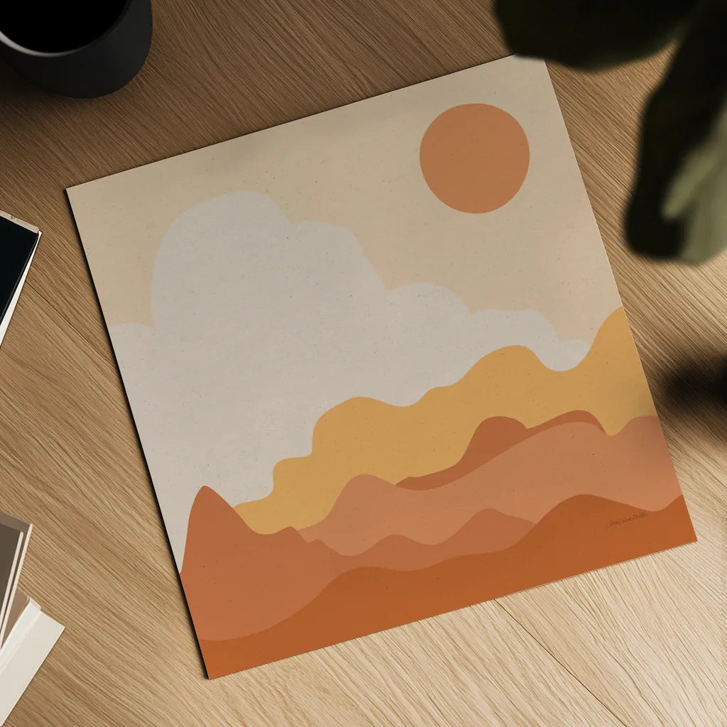Mountainous I Orange by Sara Zieve Miller. Shown as a detailed flat fine art print, highlighting archival giclee quality. Available as an archival giclee rolled canvas, fine art paper, or poster print. SKU 70261a.