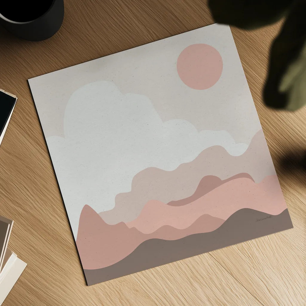 Mountainous I Pink by Sara Zieve Miller. Shown as a detailed flat fine art print, highlighting archival giclee quality. Available as an archival giclee rolled canvas, fine art paper, or poster print. SKU 67070a.