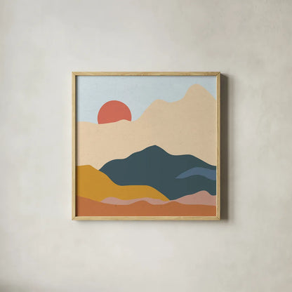 Mountainous II by Sara Zieve Miller. Shown in a natural wood glass frame for a timeless modern aesthetic. Available as an archival giclee rolled canvas, fine art paper, or poster print. SKU 65391a.