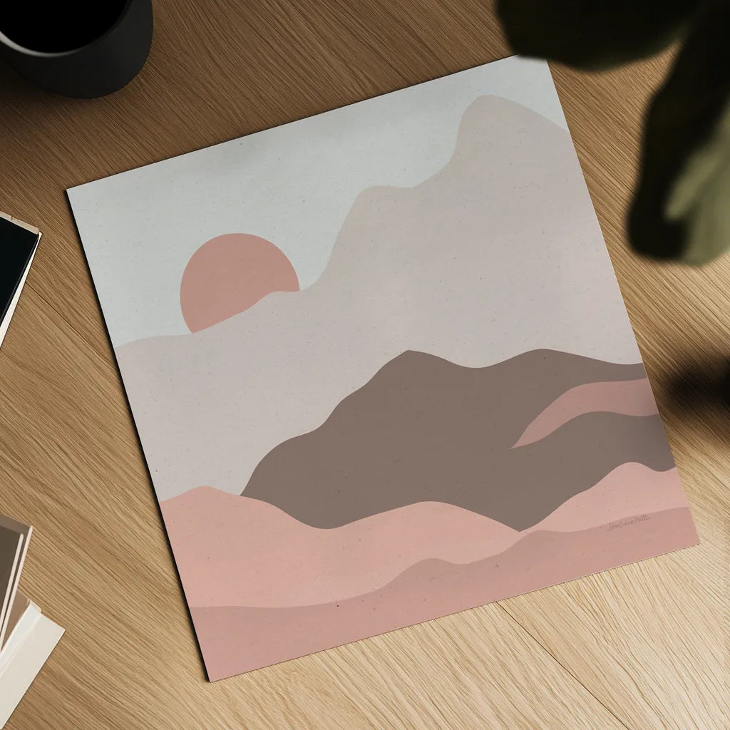 Mountainous II Pink by Sara Zieve Miller. Shown as a detailed flat fine art print, highlighting archival giclee quality. Available as an archival giclee rolled canvas, fine art paper, or poster print. SKU 67071a.