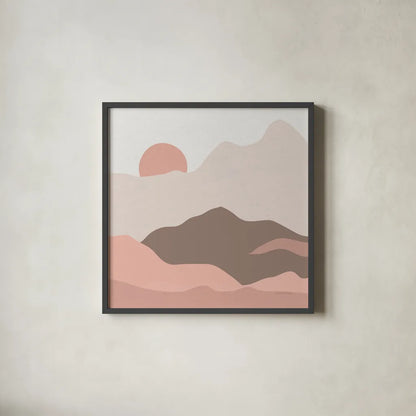 Mountainous II Pink by Sara Zieve Miller. Shown in a sleek black glass frame for a contemporary gallery look. Available as an archival giclee rolled canvas, fine art paper, or poster print. SKU 67071a.
