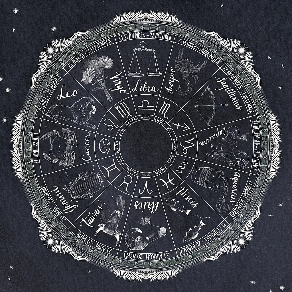 Night Sky Zodiac by Sara Zieve Miller. SKU 21256a. Archival Giclee Fine art print for wall decor.