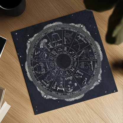 Night Sky Zodiac by Sara Zieve Miller. Shown as a detailed flat fine art print, highlighting archival giclee quality. Available as an archival giclee rolled canvas, fine art paper, or poster print. SKU 21256a.