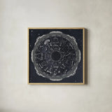 Night Sky Zodiac by Sara Zieve Miller. Shown in a natural wood glass frame for a timeless modern aesthetic. Available as an archival giclee rolled canvas, fine art paper, or poster print. SKU 21256a.