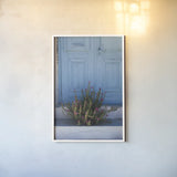 Santorini I by Sara Zieve Miller. shown as a paper print in a white frame. Available as a archival giclee rolled canvas, fine art paper, or poster print. SKU 32111h.