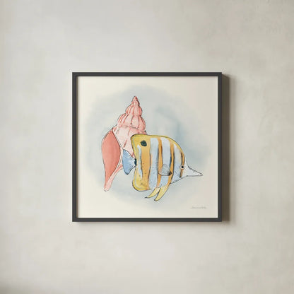 Sea Life I by Sara Zieve Miller. Shown in a sleek black glass frame for a contemporary gallery look. Available as an archival giclee rolled canvas, fine art paper, or poster print. SKU 37039a.