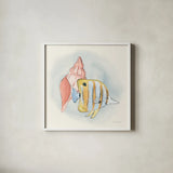 Sea Life I by Sara Zieve Miller. Shown in a crisp white glass frame for a clean and minimalist style. Available as an archival giclee rolled canvas, fine art paper, or poster print. SKU 37039a.