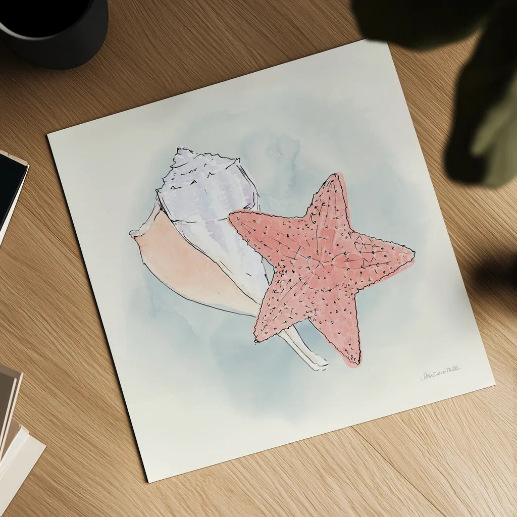 Sea Life II by Sara Zieve Miller. Shown as a detailed flat fine art print, highlighting archival giclee quality. Available as an archival giclee rolled canvas, fine art paper, or poster print. SKU 37040a.