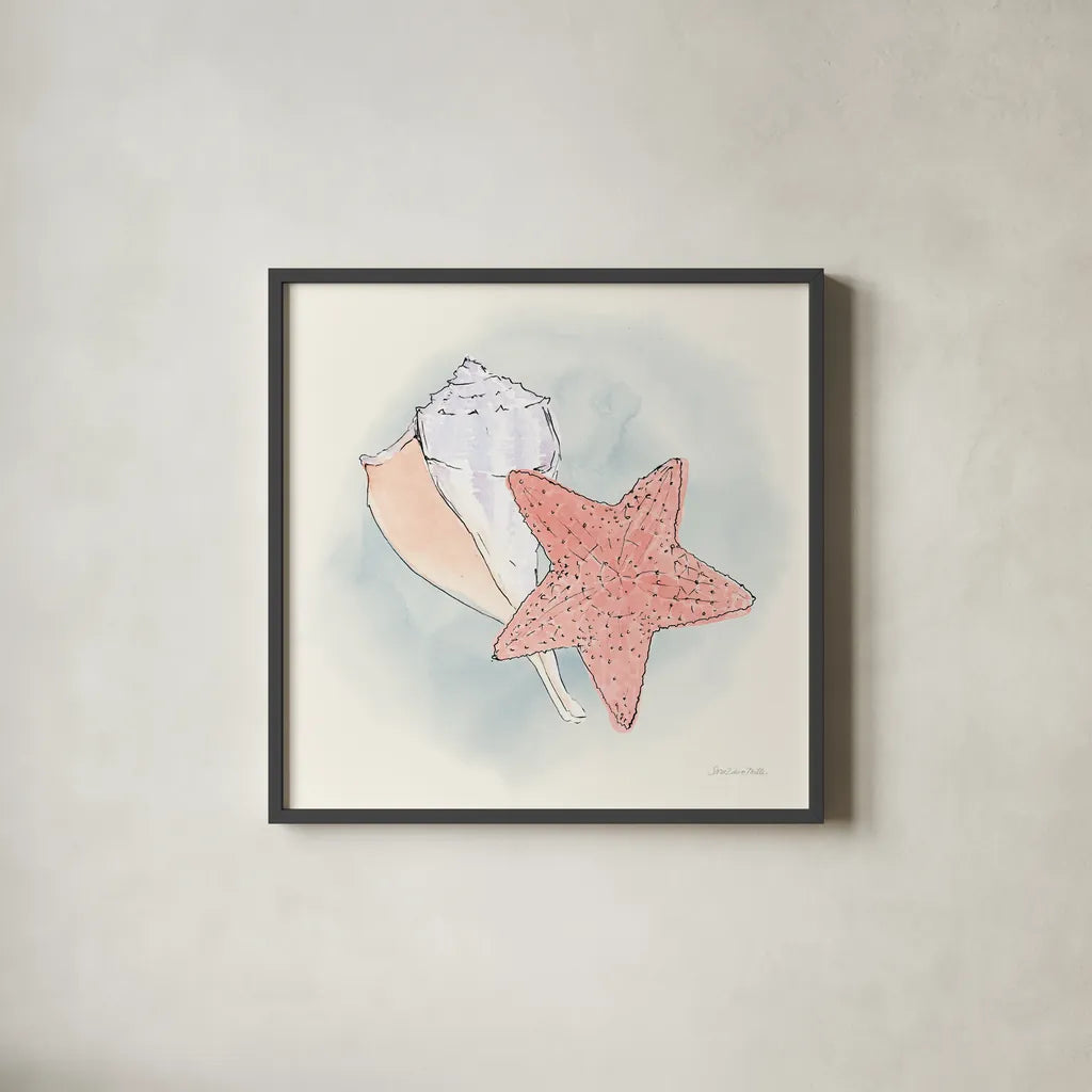 Sea Life II by Sara Zieve Miller. Shown in a sleek black glass frame for a contemporary gallery look. Available as an archival giclee rolled canvas, fine art paper, or poster print. SKU 37040a.