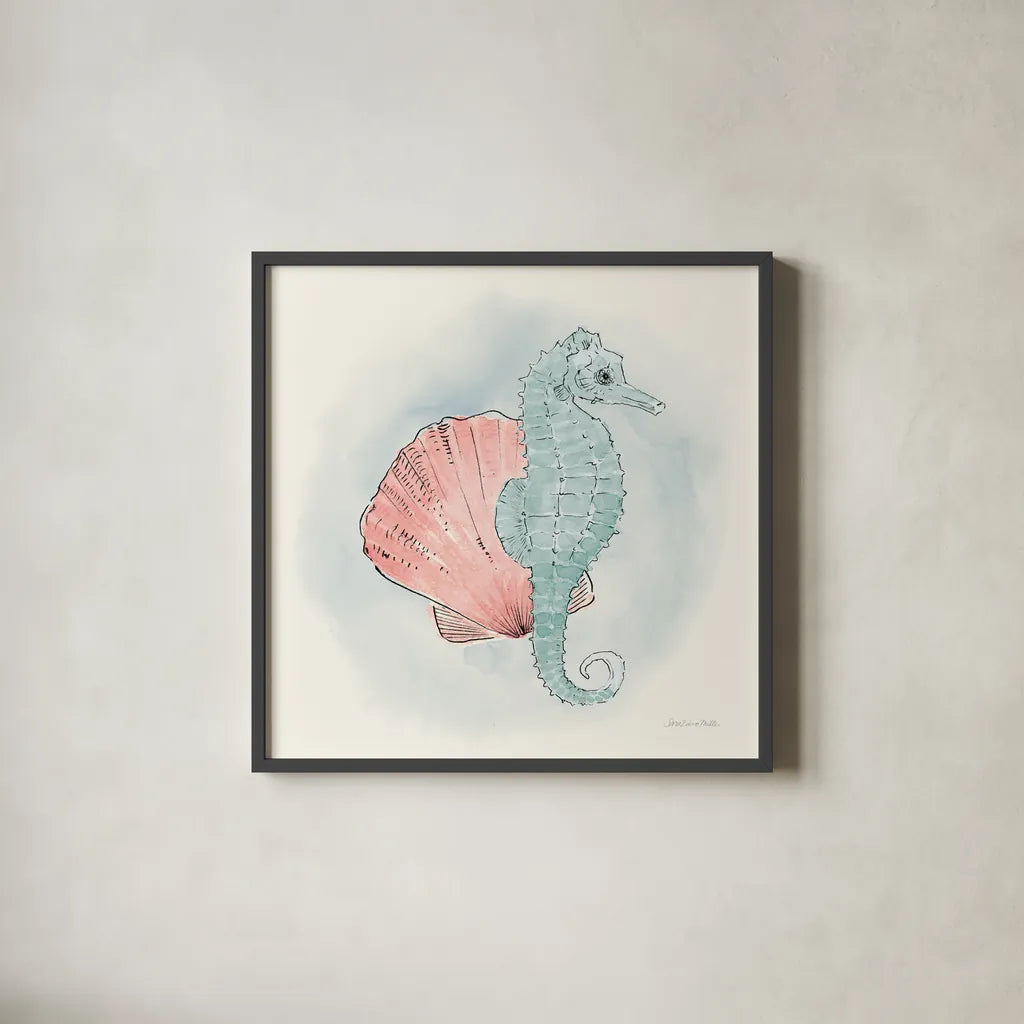 Sea Life III by Sara Zieve Miller. Shown in a sleek black glass frame for a contemporary gallery look. Available as an archival giclee rolled canvas, fine art paper, or poster print. SKU 37041a.