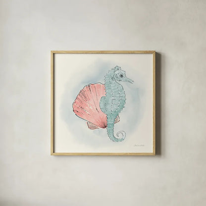 Sea Life III by Sara Zieve Miller. Shown in a natural wood glass frame for a timeless modern aesthetic. Available as an archival giclee rolled canvas, fine art paper, or poster print. SKU 37041a.