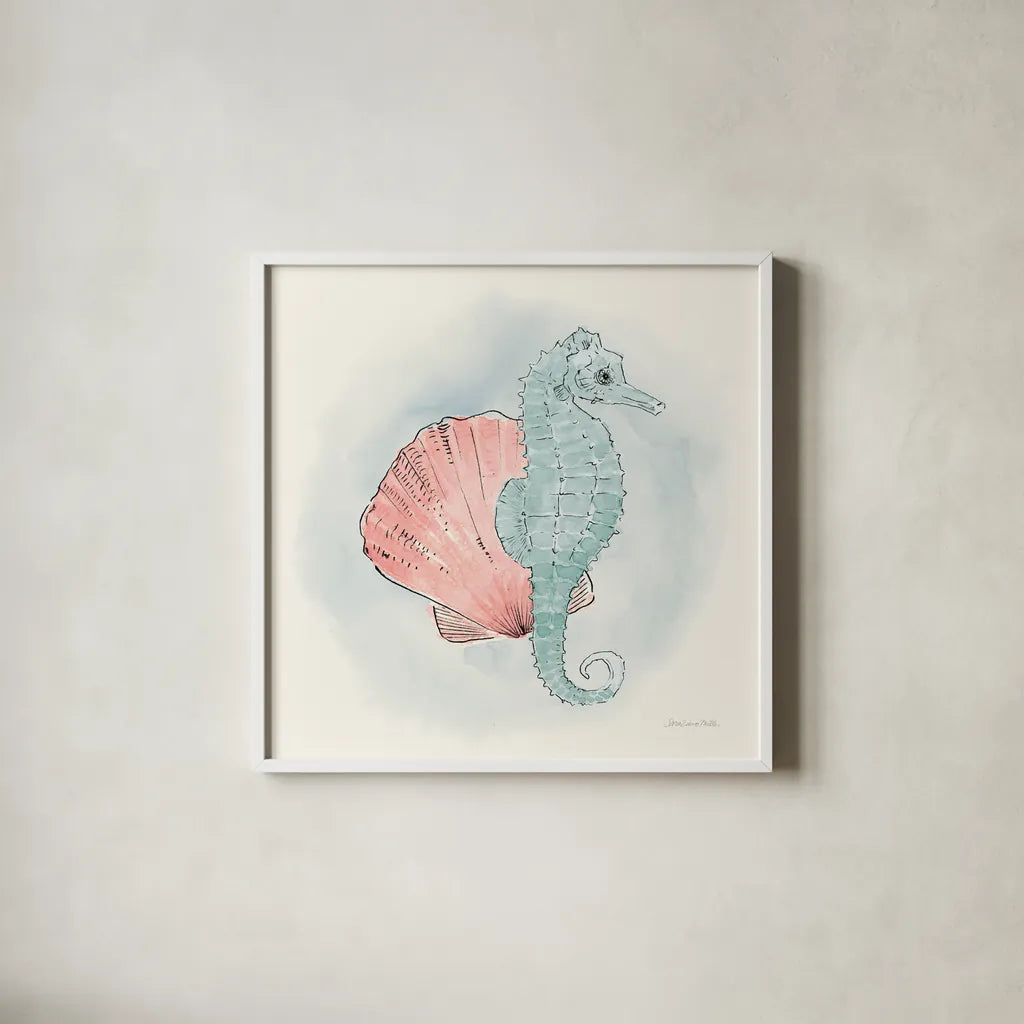 Sea Life III by Sara Zieve Miller. Shown in a crisp white glass frame for a clean and minimalist style. Available as an archival giclee rolled canvas, fine art paper, or poster print. SKU 37041a.