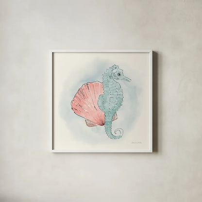 Sea Life III by Sara Zieve Miller. Shown in a crisp white glass frame for a clean and minimalist style. Available as an archival giclee rolled canvas, fine art paper, or poster print. SKU 37041a.