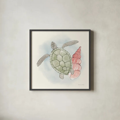 Sea Life IV by Sara Zieve Miller. Shown in a sleek black glass frame for a contemporary gallery look. Available as an archival giclee rolled canvas, fine art paper, or poster print. SKU 37042a.