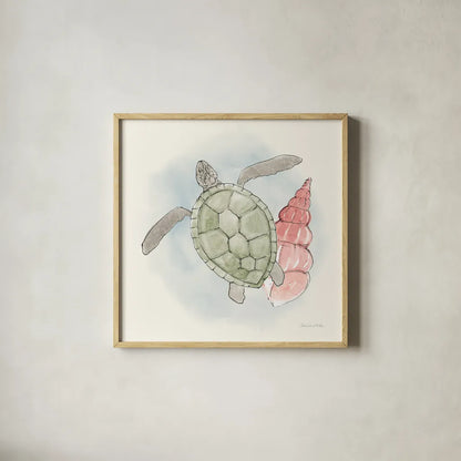 Sea Life IV by Sara Zieve Miller. Shown in a natural wood glass frame for a timeless modern aesthetic. Available as an archival giclee rolled canvas, fine art paper, or poster print. SKU 37042a.