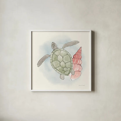 Sea Life IV by Sara Zieve Miller. Shown in a crisp white glass frame for a clean and minimalist style. Available as an archival giclee rolled canvas, fine art paper, or poster print. SKU 37042a.