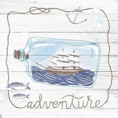 Ship in a Bottle Adventure Shiplap by Sara Zieve Miller. SKU 38809a. Archival Giclee Fine art print for wall decor.