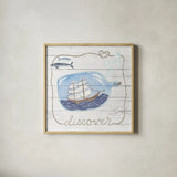 Ship in a Bottle Discover Shiplap by Sara Zieve Miller. Shown in a natural wood glass frame for a timeless modern aesthetic. Available as an archival giclee rolled canvas, fine art paper, or poster print. SKU 38811a.
