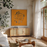 Something Wicked IV by Sara Zieve Miller. Shown in a natural wood frame in a cozy modern living room. Available as an archival giclee rolled canvas, fine art paper, or poster print. SKU 58088a.