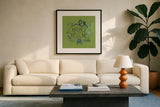 Something Wicked V by Sara Zieve Miller. Displayed in a glass frame with matte in a clean modern living room. Available as an archival giclee rolled canvas, fine art paper, or poster print. SKU 58089a.