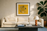 Something Wicked VI by Sara Zieve Miller. Displayed in a glass frame with matte in a clean modern living room. Available as an archival giclee rolled canvas, fine art paper, or poster print. SKU 58090a.