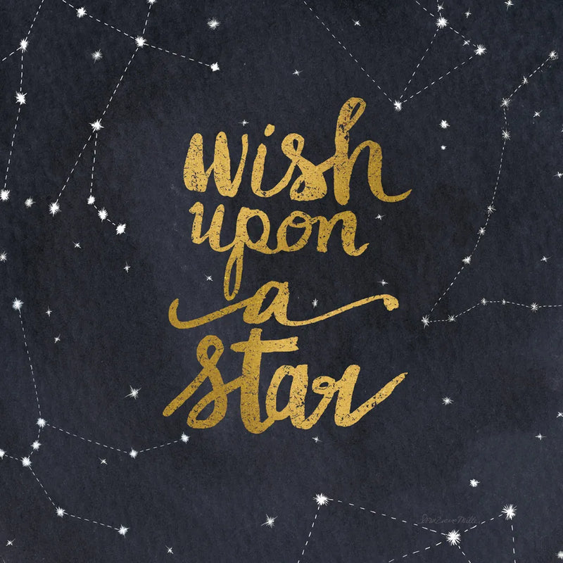 Starry Words Gold - Wish Upon A Star by Sara Zieve Miller. SKU 36005a. Archival Giclee Fine art print for wall decor.
