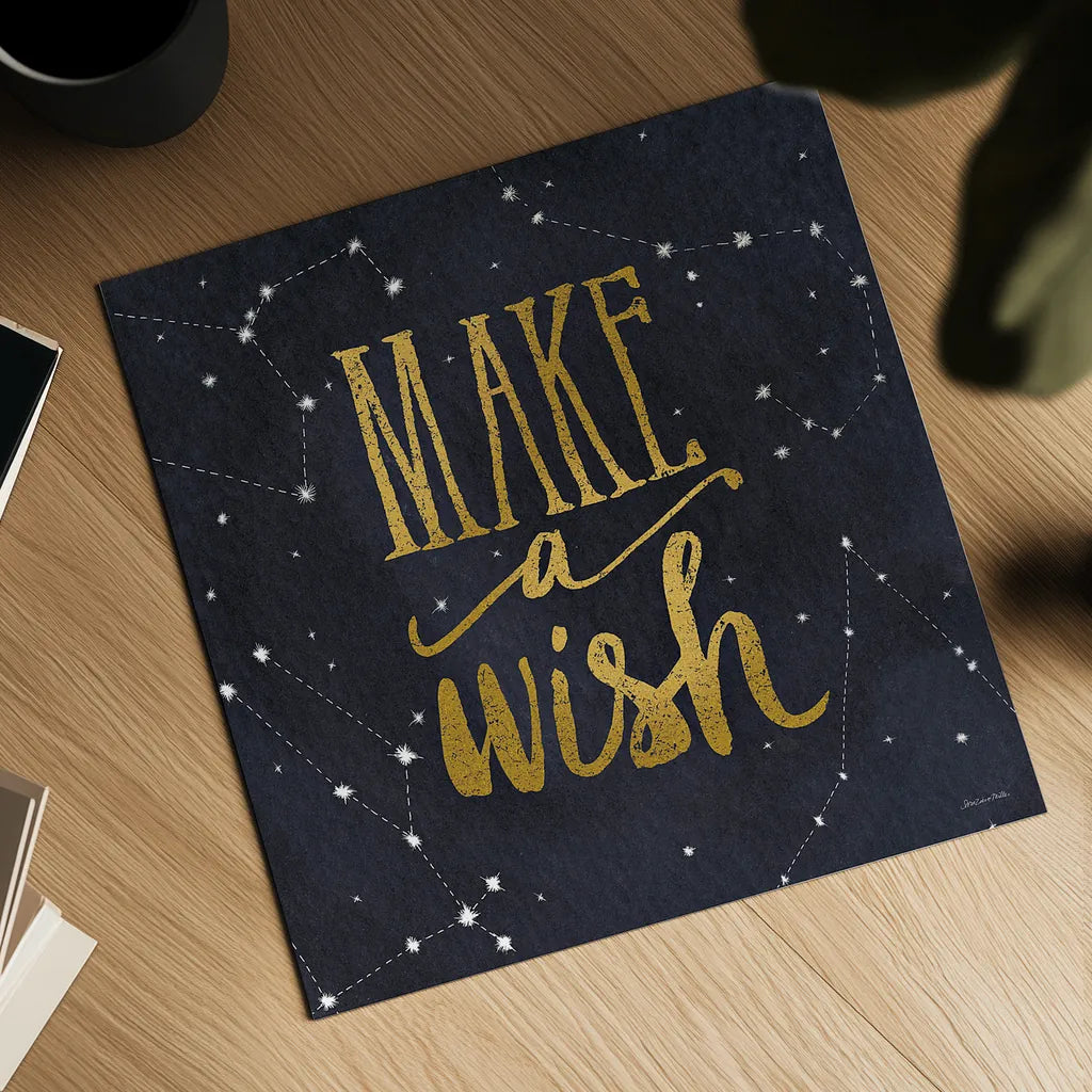 Starry Words I v.3 Gold by Sara Zieve Miller. Shown as a detailed flat fine art print, highlighting archival giclee quality. Available as an archival giclee rolled canvas, fine art paper, or poster print. SKU 21671a.