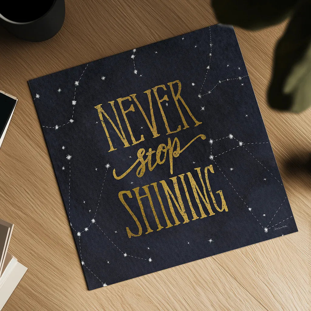 Starry Words II v.3 Gold by Sara Zieve Miller. Shown as a detailed flat fine art print, highlighting archival giclee quality. Available as an archival giclee rolled canvas, fine art paper, or poster print. SKU 21672a.