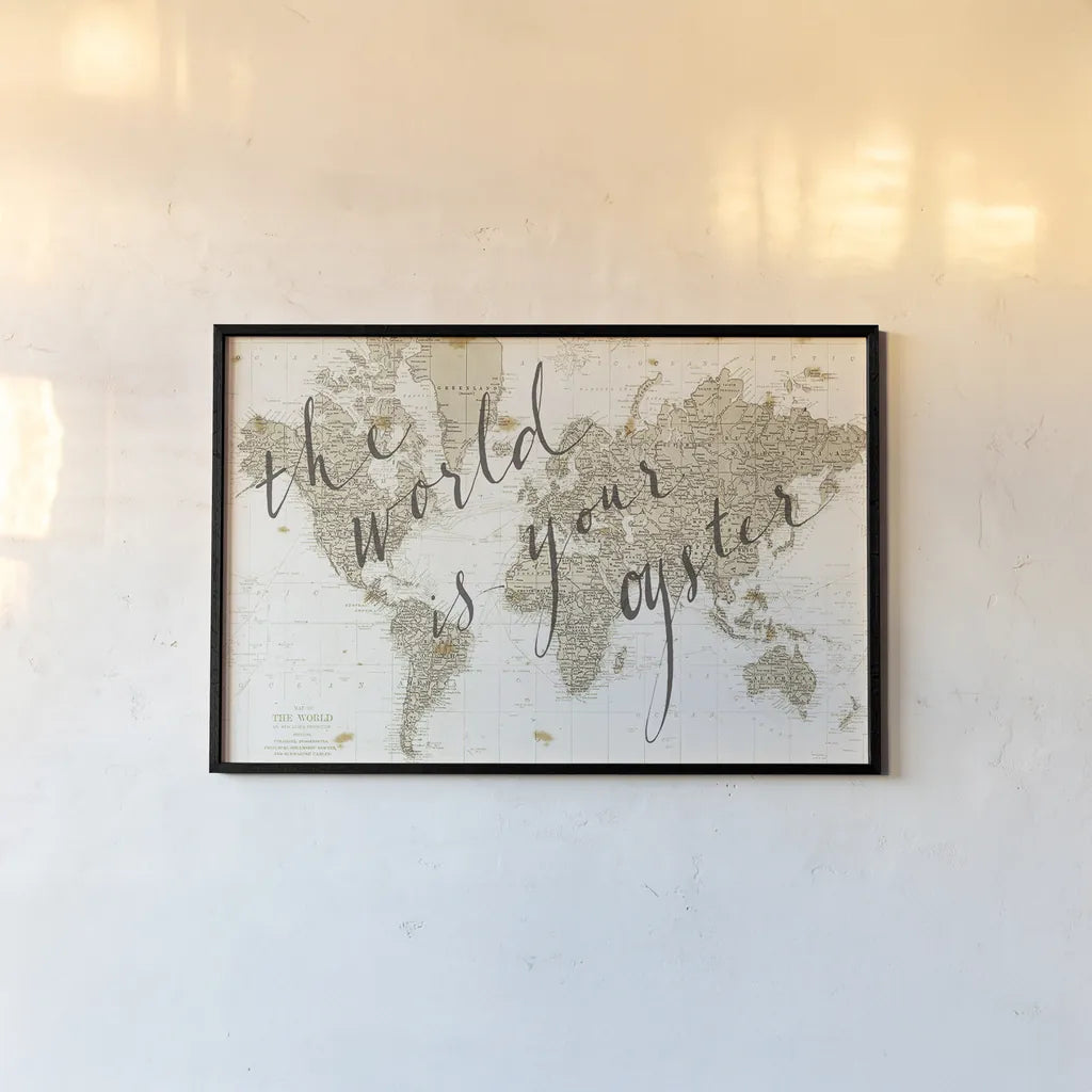 The World is Your Oyster by Sara Zieve Miller. shown as a paper print in a black flame. Available as a archival giclee rolled canvas, fine art paper, or poster print. SKU 16779i.