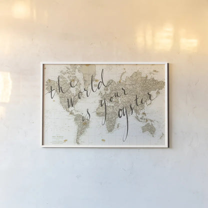 The World is Your Oyster by Sara Zieve Miller. shown as a paper print in a white frame. Available as a archival giclee rolled canvas, fine art paper, or poster print. SKU 16779i.