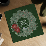 Woodland Wreath II Green by Sara Zieve Miller. Shown as a detailed flat fine art print, highlighting archival giclee quality. Available as an archival giclee rolled canvas, fine art paper, or poster print. SKU 43975a.