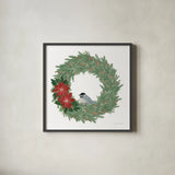 Woodland Wreath No Words II by Sara Zieve Miller. Shown in a sleek black glass frame for a contemporary gallery look. Available as an archival giclee rolled canvas, fine art paper, or poster print. SKU 57215a.