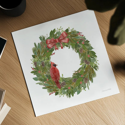 Woodland Wreath No Words IV by Sara Zieve Miller. Shown as a detailed flat fine art print, highlighting archival giclee quality. Available as an archival giclee rolled canvas, fine art paper, or poster print. SKU 57216a.