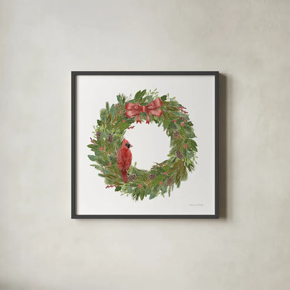 Woodland Wreath No Words IV by Sara Zieve Miller. Shown in a sleek black glass frame for a contemporary gallery look. Available as an archival giclee rolled canvas, fine art paper, or poster print. SKU 57216a.
