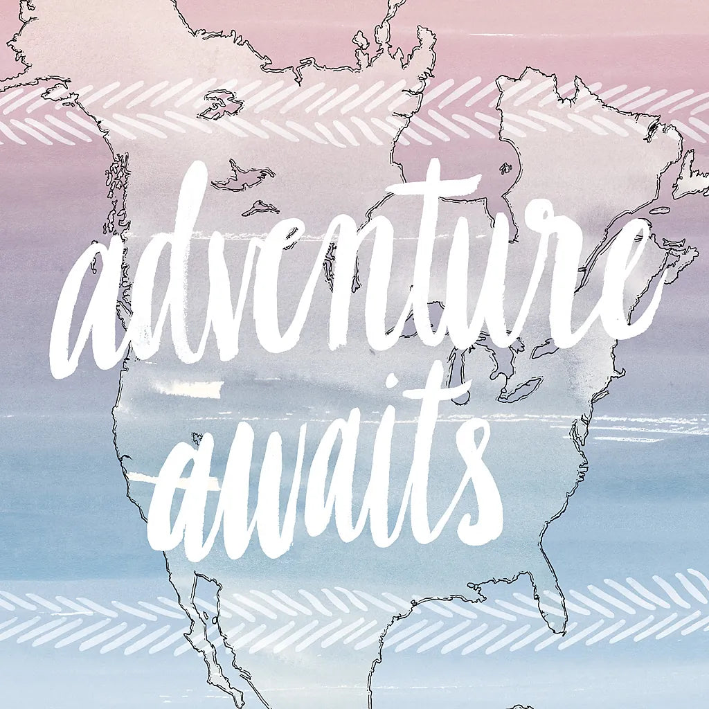 World Traveler  Adventure Awaits by Sara Zieve Miller. SKU 27427a. Archival Giclee Fine art print for wall decor.