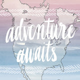 World Traveler  Adventure Awaits by Sara Zieve Miller. SKU 27427a. Archival Giclee Fine art print for wall decor.